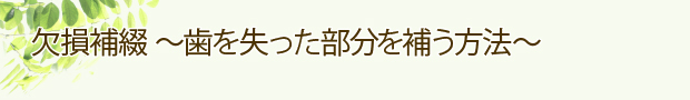 欠損補綴 ～歯を失った部分を補う方法～